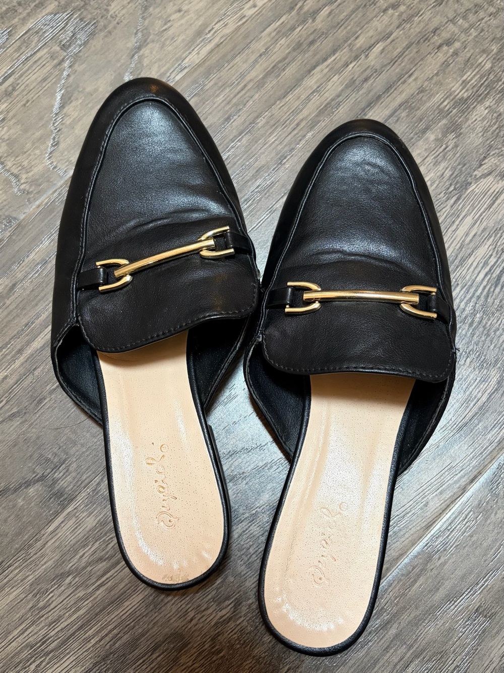 Qupid Black Slip-On Mule with Gold Bit Detail